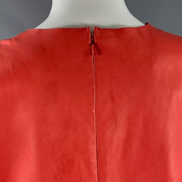 BALENCIAGA Size 8 Red Coral Lambskin Leather Sleeveless Shift Dress - Picture 4 of 10
